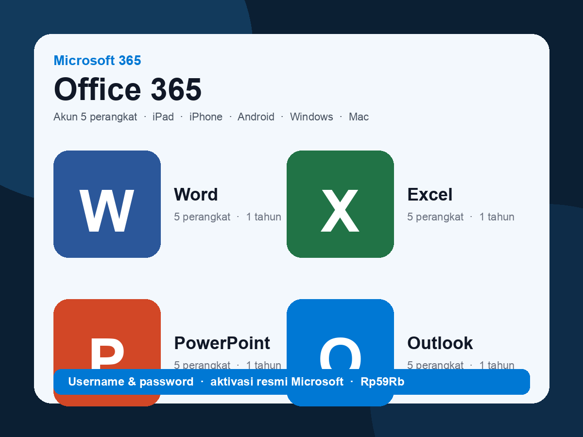 Office 365 original, langsung aktif, Rp59Rb